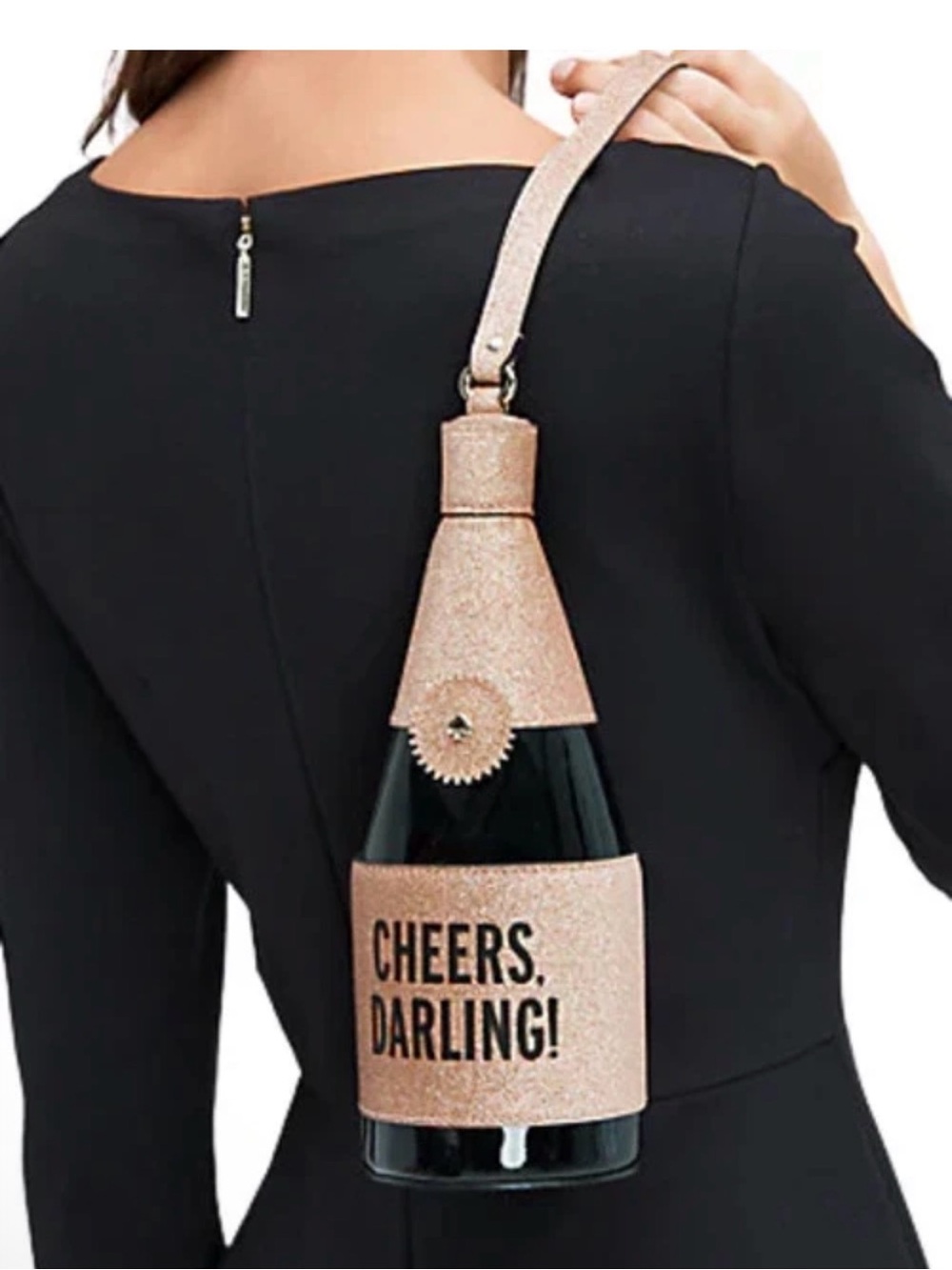 KATE SPADE Cheers Darling Champagne Bottle Wristlet Bag